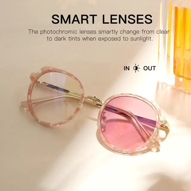 Alt view image 4 of 5 - Cyxus Photochromic Glasses for Women UV Protection with Blue Light Blocking Trendy Cat Eye Frame8315i17 Pink