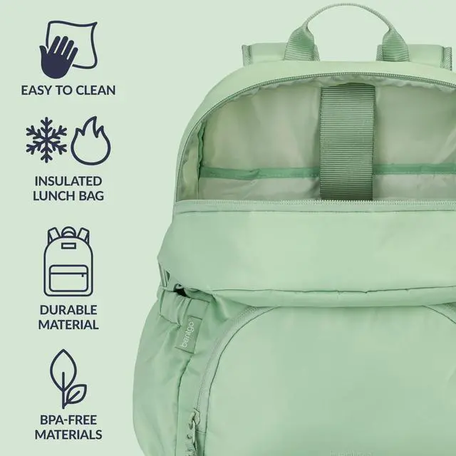 Alt view image 4 of 5 - Bentgo 2-in-1 Adult Backpack & Insulated Lunch Bag  Lightweight, Water-Resistant Travel Backpack with 9 Compartments, Laptop Sleeve & Trolley Sleeve for Work & Everyday Use (Clay Green)