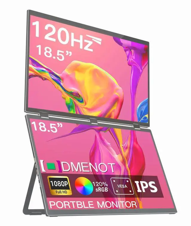 Main image of odmenot 18.5" 120Hz Dual Portable Monitor 120% sRGB 1080P HDR Extender Folding Stacked Display for Windows Mac Work Gaming Office Triple Screens W/Stand & VESA for Laptop PCNo Driver (185)