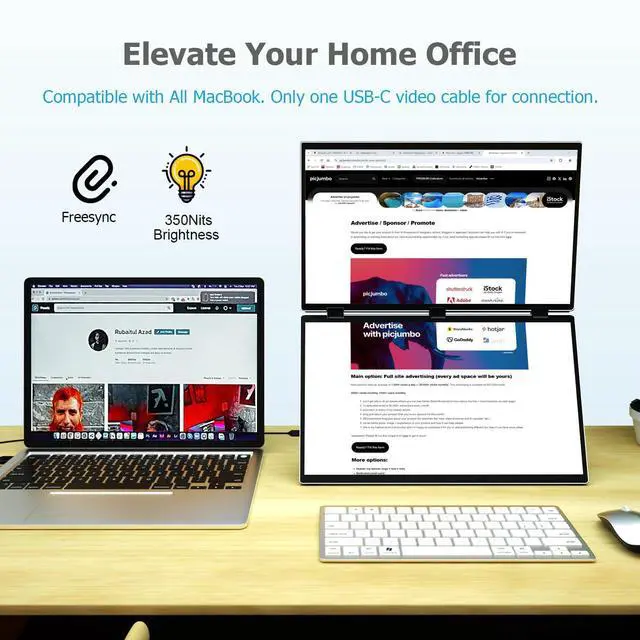 Alt view image 5 of 5 - odmenot 18.5" 120Hz Dual Portable Monitor 120% sRGB 1080P HDR Extender Folding Stacked Display for Windows Mac Work Gaming Office Triple Screens W/Stand & VESA for Laptop PCNo Driver (185)