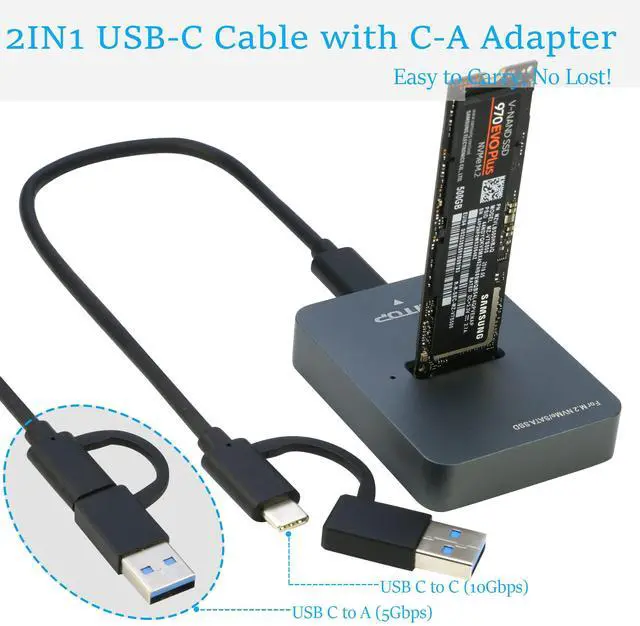 Alt view image 3 of 5 - RIITOP M.2 to USB Docking Station, NVMe to USB-C Reader Adapter for Both M.2 (M Key) NVMe SSD and (B+M Key) SATA-Based SSD Enclosure