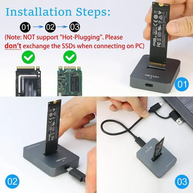 Alt view image 4 of 5 - RIITOP M.2 to USB Docking Station, NVMe to USB-C Reader Adapter for Both M.2 (M Key) NVMe SSD and (B+M Key) SATA-Based SSD Enclosure