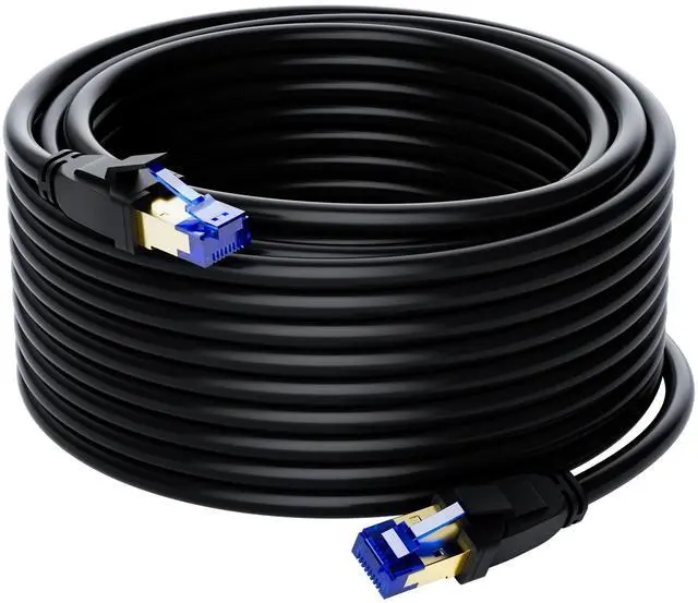 Main image of Cat8 Outdoor Ethernet Cable 50FT, Double Jackets (PVC+LLDPE), Waterproof, Direct Burial, in Wall, In-Ground, 40Gbps, 2000Mhz, SFTP, PoE, Network, Internet, Support Cat7 Cat6A Cat6