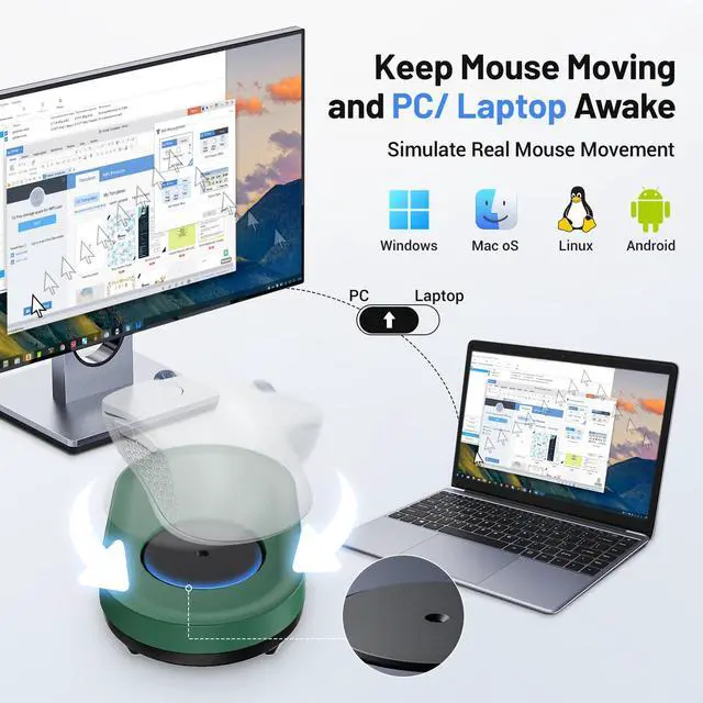Alt view image 5 of 5 - HONKID Undetectable Mouse Mover Jiggler with ON/Off Switch and USB Port Drive-Free,Simulate Physical Automatically Mouse Movement,Prevent Computer Laptop Inactive/Lockdown (Green