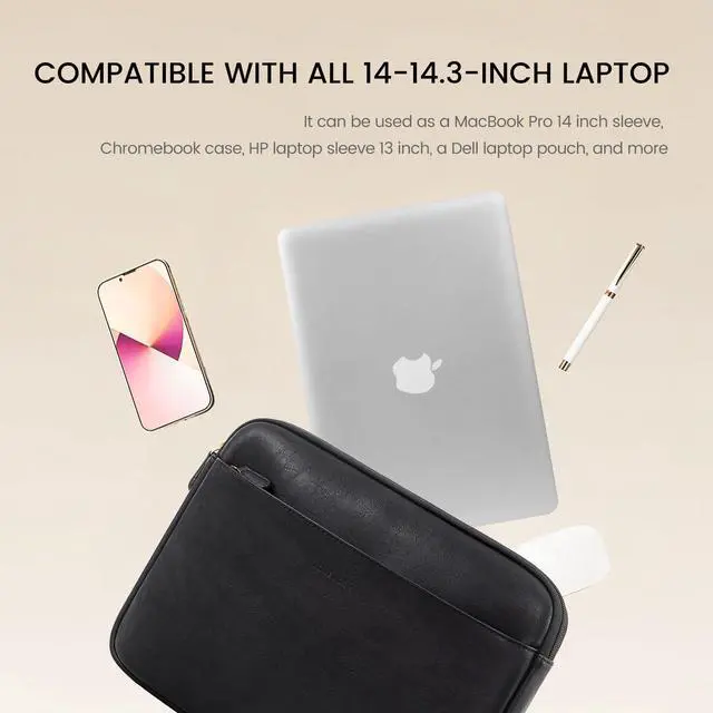 Alt view image 4 of 5 - LOVEVOOK Laptop Sleeve Bag Vintage PU Leather Computer Case, Compatible with MacBook Air/Pro, 14-inch Notebook, Compatible with MacBook Pro 14 Inch, MacBook Air M2 Sleeve 14 Inch