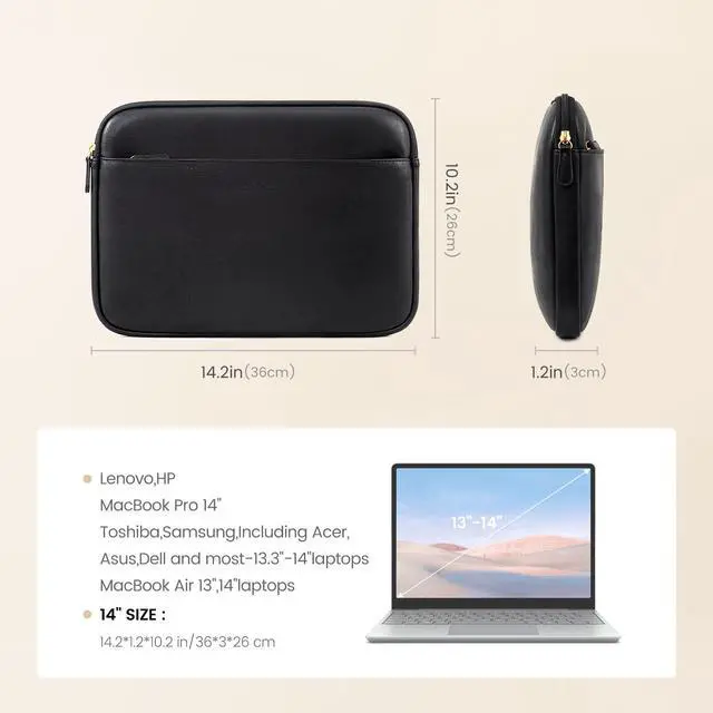 Alt view image 2 of 5 - LOVEVOOK Laptop Sleeve Bag Vintage PU Leather Computer Case, Compatible with MacBook Air/Pro, 14-inch Notebook, Compatible with MacBook Pro 14 Inch, MacBook Air M2 Sleeve 14 Inch