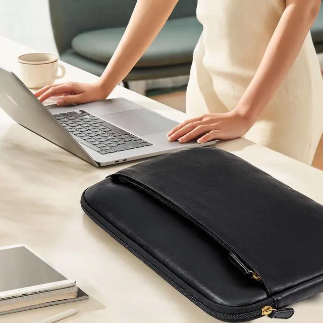 Alt view image 5 of 5 - LOVEVOOK Laptop Sleeve Bag Vintage PU Leather Computer Case, Compatible with MacBook Air/Pro, 14-inch Notebook, Compatible with MacBook Pro 14 Inch, MacBook Air M2 Sleeve 14 Inch