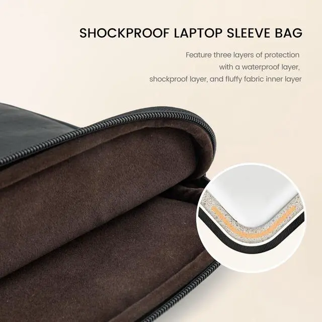 Alt view image 3 of 5 - LOVEVOOK Laptop Sleeve Bag Vintage PU Leather Computer Case, Compatible with MacBook Air/Pro, 14-inch Notebook, Compatible with MacBook Pro 14 Inch, MacBook Air M2 Sleeve 14 Inch