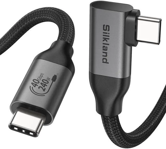 Main image of Silkland Right Angle USB 4 Cable for Thunderbolt 4 [5FT/1.5M], 40Gbps Data Sync, 8K/5K@60Hz, 240W Fast Charging, 90 Degree USB C Thunderbolt Cable, Compatible for MacBook, iPhone 17, iPad, SSD, Dock