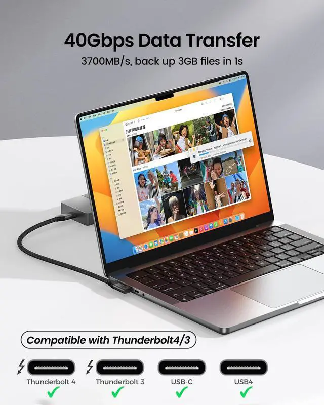 Alt view image 2 of 5 - Silkland Right Angle USB 4 Cable for Thunderbolt 4 [5FT/1.5M], 40Gbps Data Sync, 8K/5K@60Hz, 240W Fast Charging, 90 Degree USB C Thunderbolt Cable, Compatible for MacBook, iPhone 17, iPad, SSD, Dock