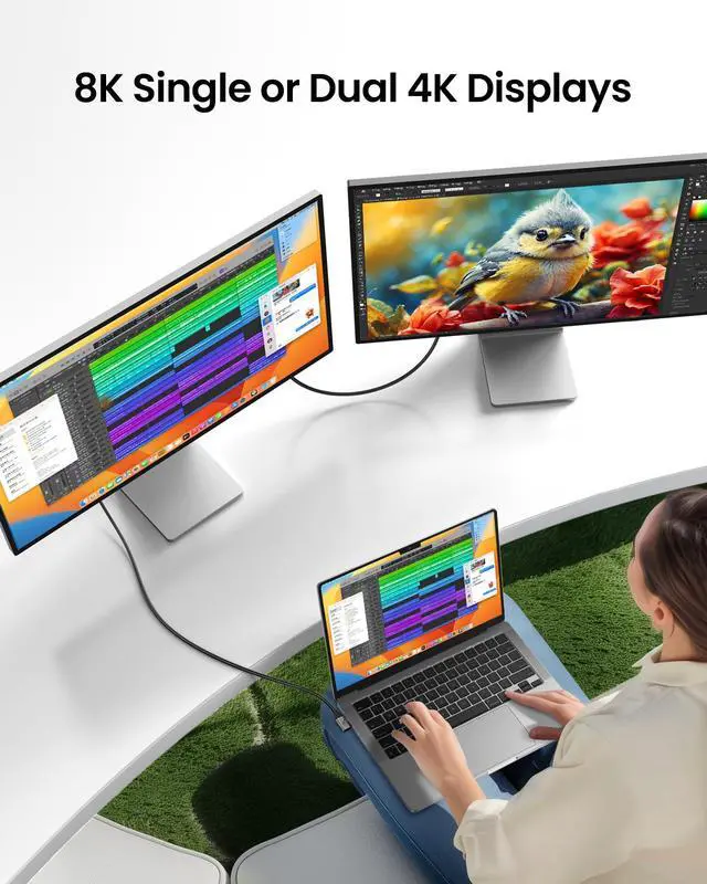 Alt view image 4 of 5 - Silkland Right Angle USB 4 Cable for Thunderbolt 4 [5FT/1.5M], 40Gbps Data Sync, 8K/5K@60Hz, 240W Fast Charging, 90 Degree USB C Thunderbolt Cable, Compatible for MacBook, iPhone 17, iPad, SSD, Dock