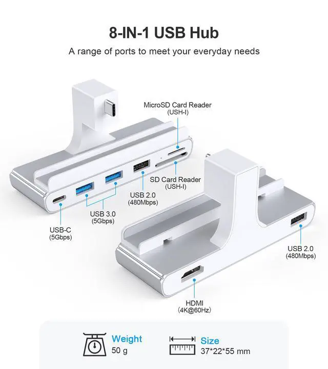 Alt view image 2 of 5 - GEWOKLIY 8-in-1 iMac USB Adapter with HDMI 4K@60hz, USB 3.0 5Gbps, SD/TF Card Reader,USB C Dock for iMac 24 inch M1/M3/M4