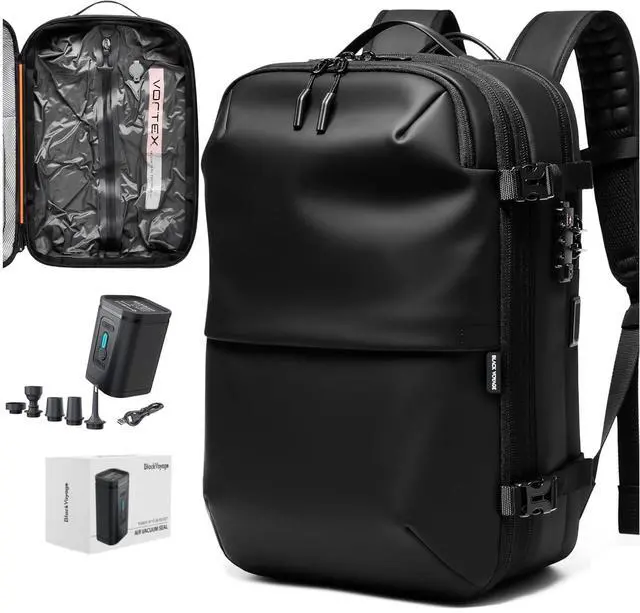 Main image of Vortex Vacuum Seal Travel Backpack 60L Expandable Air Compression System Water Resistant TSA Lock Carry-On Suitcase Luggage Black AERO OG - Air Pump Included