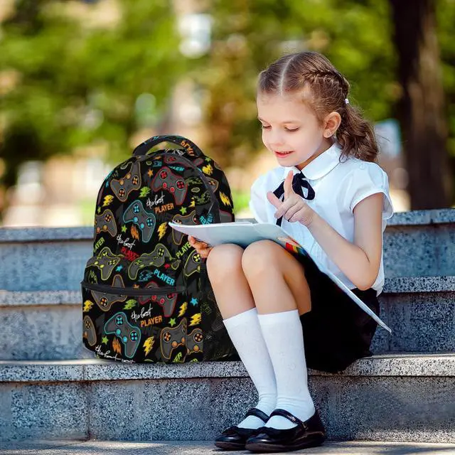 Alt view image 2 of 5 - Anyako Video Gamepad Controller School Backpack, Kids Bag for Boys Girls Teens, Laptop Backpack Shoulder Bookbag for Children Travel Hiking Camping Daypack