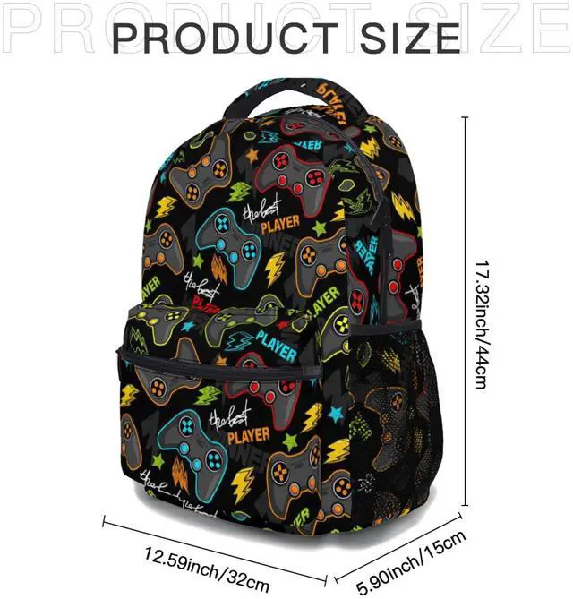 Alt view image 3 of 5 - Anyako Video Gamepad Controller School Backpack, Kids Bag for Boys Girls Teens, Laptop Backpack Shoulder Bookbag for Children Travel Hiking Camping Daypack