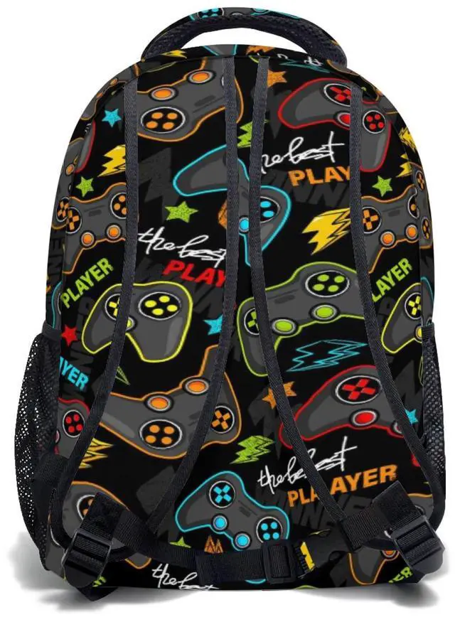 Alt view image 4 of 5 - Anyako Video Gamepad Controller School Backpack, Kids Bag for Boys Girls Teens, Laptop Backpack Shoulder Bookbag for Children Travel Hiking Camping Daypack
