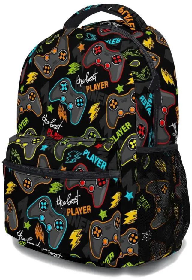 Alt view image 5 of 5 - Anyako Video Gamepad Controller School Backpack, Kids Bag for Boys Girls Teens, Laptop Backpack Shoulder Bookbag for Children Travel Hiking Camping Daypack