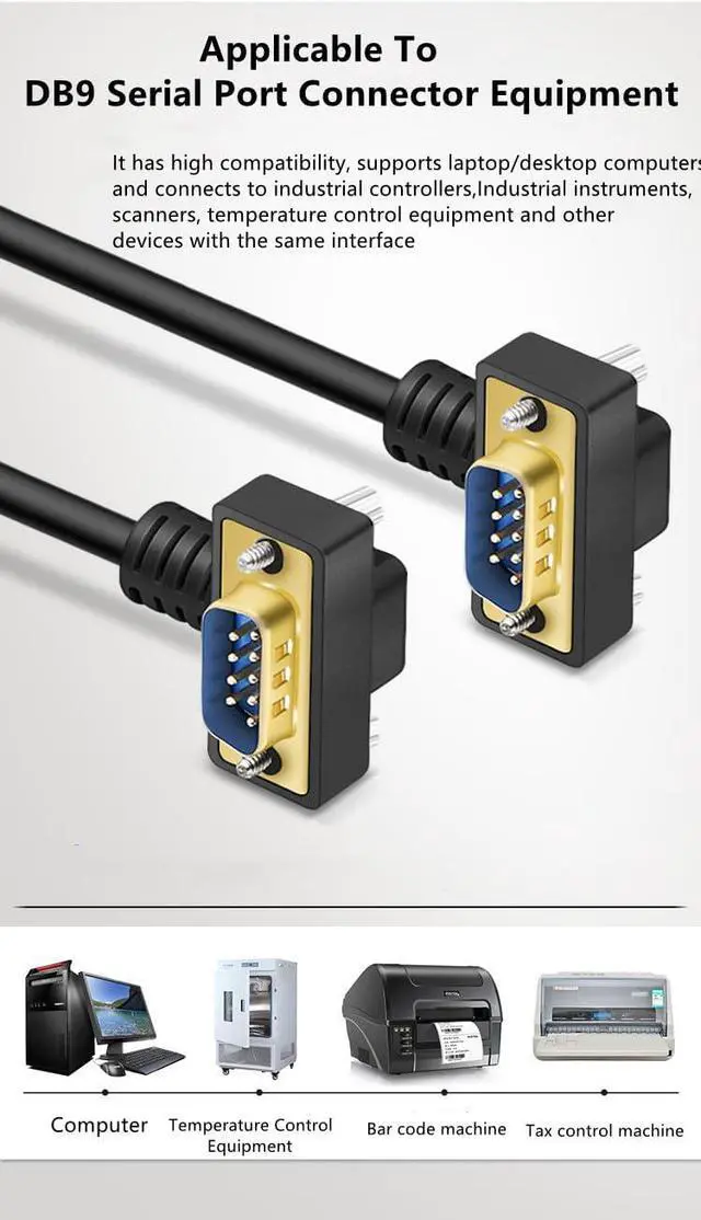 Alt view image 4 of 5 - Aoikknuw 32.80FT DB9 9 Pin Male to Female Down Right Angle RS232 Serial Port Gold Plated Extension Cable 10Meter