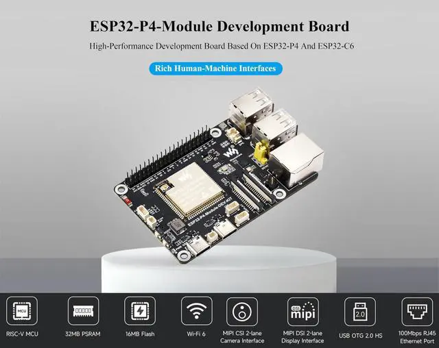 Alt view image 3 of 5 - ESP32-P4-Module High-Performance Development Board, Based On ESP32-P4 and ESP32-C6, Supports Wi-Fi 6 and Bluetooth 5/BLE, Rich Human-Machine Interfaces, Comes with Speaker