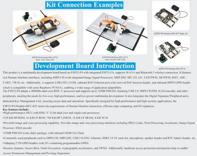 Alt view image 5 of 5 - ESP32-P4-Module High-Performance Development Board, Based On ESP32-P4 and ESP32-C6, Supports Wi-Fi 6 and Bluetooth 5/BLE, Rich Human-Machine Interfaces, Comes with Speaker
