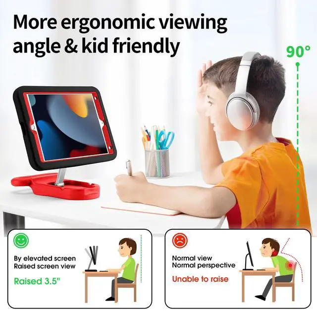 Alt view image 3 of 5 - Kids Case Compatible with iPad 7th/8th/9th Gen,10.2 inch 2021/2020/2019 Case with Adjustable Portrait Landscape Stand Handle Child Friendly Protective Cover for iPad 10.2 inch (heise)