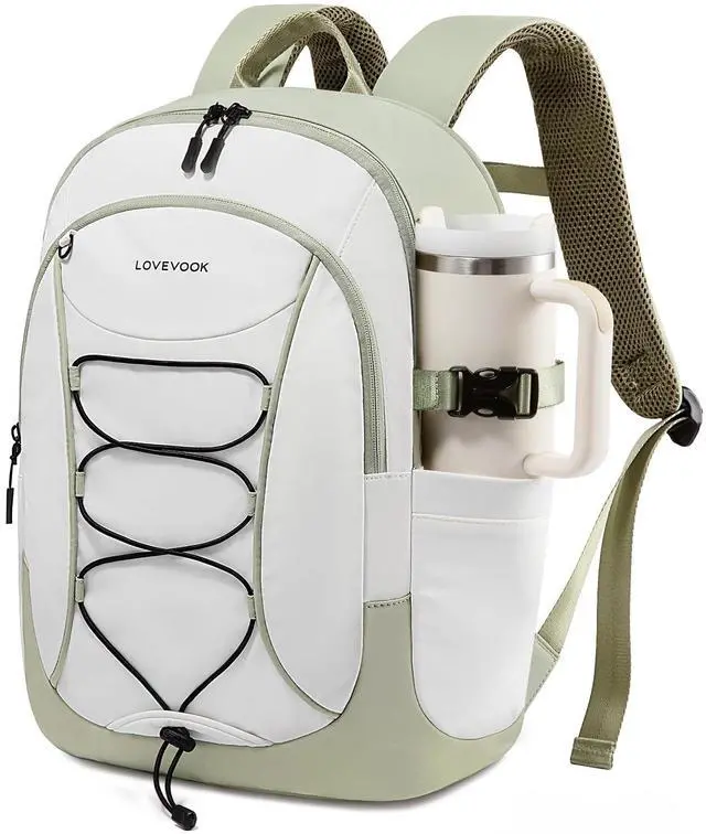 Main image of LOVEVOOK Laptop Backpack for Women with Pouch Pocket for Large Capacity Cup,17 Inch Work Computer Laptop Bag College Teacher Backpack Purse,Lightweight Travel Hiking Overnight Bag,White-Bean Green