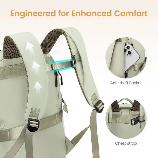 Alt view image 5 of 5 - LOVEVOOK Laptop Backpack for Women with Pouch Pocket for Large Capacity Cup,17 Inch Work Computer Laptop Bag College Teacher Backpack Purse,Lightweight Travel Hiking Overnight Bag,White-Bean Green