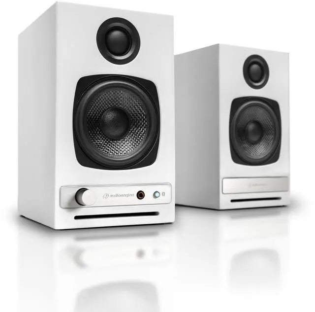 Alt view image 2 of 5 - Audioengine A2 HD (HD3) White 60 Watt Pc Speakers for Desktop and S6 White Subwoofer for Music Gaming Movies Studios Dorms Bedrooms Offices