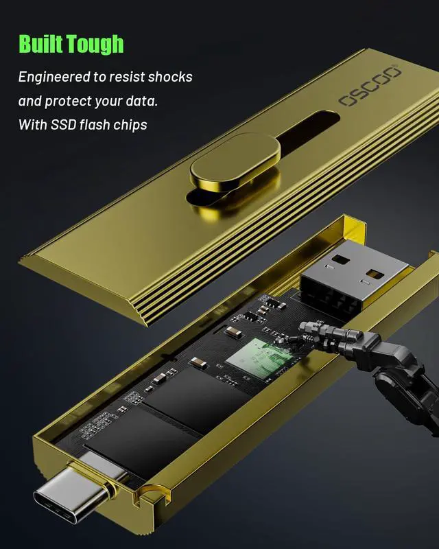Alt view image 4 of 5 - OSCOO 2TB External SSD, Up to 1000MB/s,Portable SSD Hard Drive, USB 3.2 Gen 2 Dual USB-C & USB-A Ports,Push-Pull Design,USB Drive for iPhone 15/16/17, Android, Mac, Laptop, Game Consoles