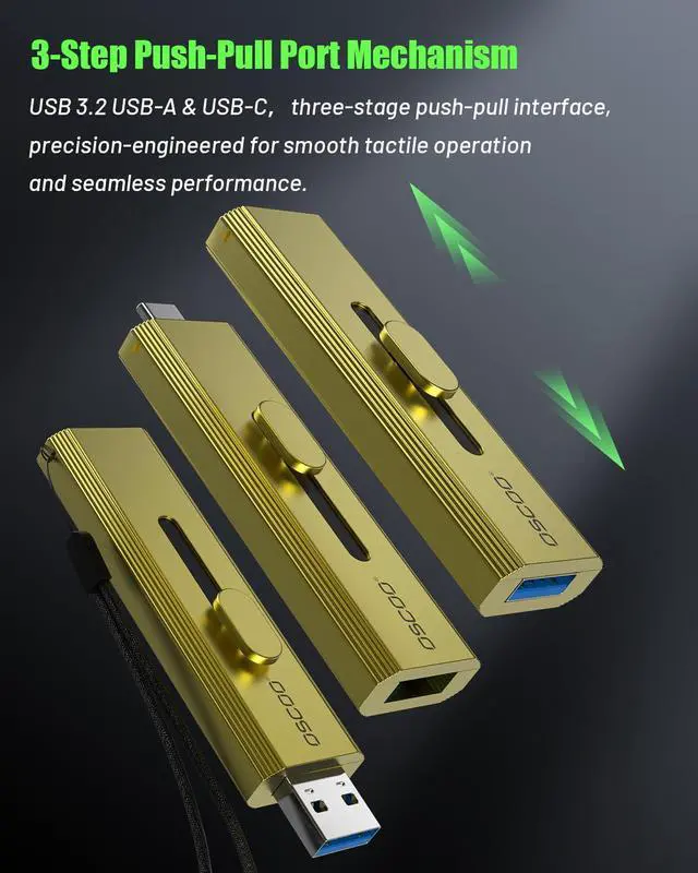 Alt view image 5 of 5 - OSCOO 2TB External SSD, Up to 1000MB/s,Portable SSD Hard Drive, USB 3.2 Gen 2 Dual USB-C & USB-A Ports,Push-Pull Design,USB Drive for iPhone 15/16/17, Android, Mac, Laptop, Game Consoles