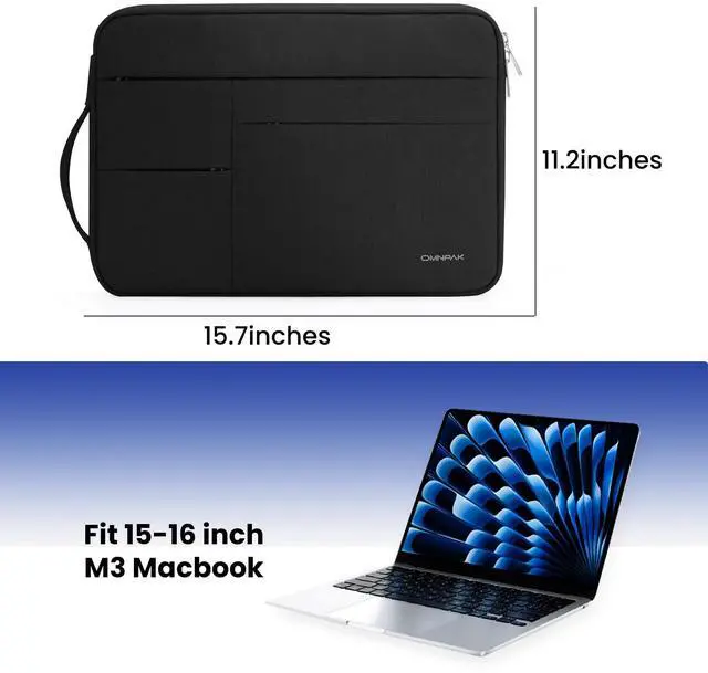 Alt view image 2 of 5 - Omnpak for 15.3 inch MacBook Air Case Sleeve Compatible with 16 inch MacBook Pro M4/M3/M2/M1 Pro/Max,Multi Pockets with Side Handle Protective Carrying Case for 15 inch MacBook Air M4/M3/M2