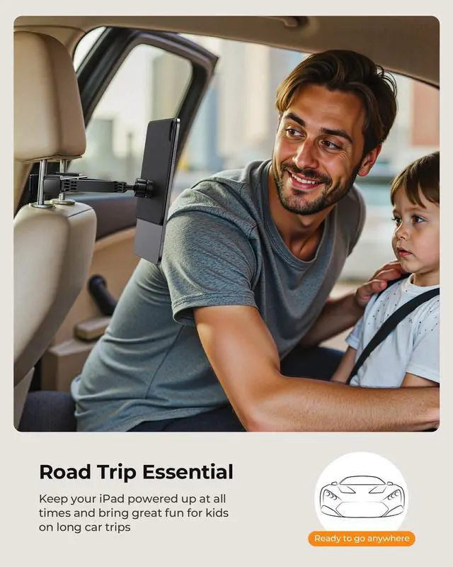 Alt view image 4 of 5 - KU XIU Magnetic iPad Holder for Car Headrest,Backseat Tablet Car Mount for for iPad Pro 12.9, iPad Air 13 M2/M3, Road Trip Essentials for Kids, Tablet Car Holder for iPad Pro 12.9 3rd/4th/5th/6th