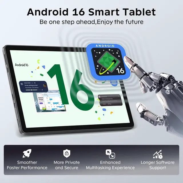 Alt view image 3 of 5 - Android 16 Tablet 11 Inch with Gemini AI, T7250 Octa-Core, 24GB RAM + 256GB ROM /2TB TF, 16MP+8MP, 1920x1200 IPS HD Display, 8000mAh, Widevine L1, GPS, 2 in 1 Tablets with Keyboard Mouse Stylus