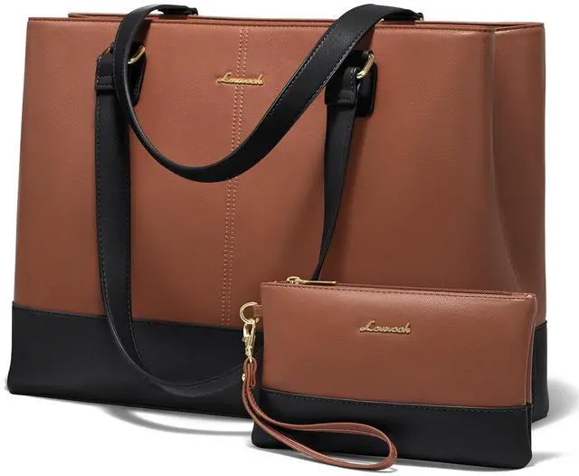 Main image of LOVEVOOK Laptop Tote Bag for Women 15.6 Inch Work Bag Leather Laptop Purse with Clutch, Large Computer Briefcase Bag for Office Business Teacher Casual