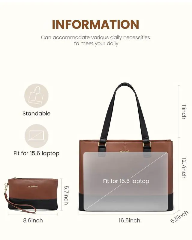 Alt view image 5 of 5 - LOVEVOOK Laptop Tote Bag for Women 15.6 Inch Work Bag Leather Laptop Purse with Clutch, Large Computer Briefcase Bag for Office Business Teacher Casual