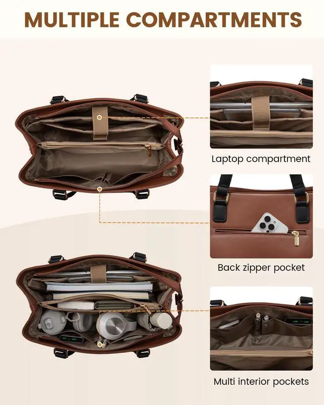 Alt view image 4 of 5 - LOVEVOOK Laptop Tote Bag for Women 15.6 Inch Work Bag Leather Laptop Purse with Clutch, Large Computer Briefcase Bag for Office Business Teacher Casual