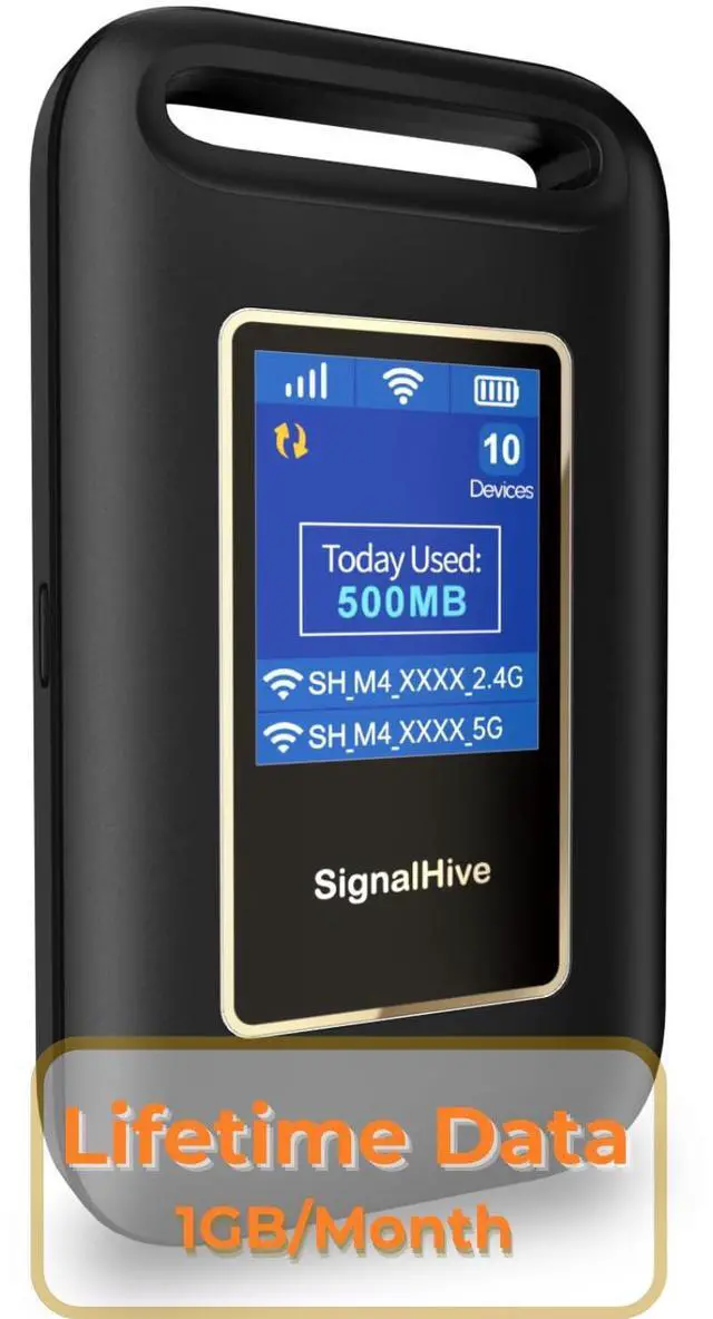 Main image of SIGNALHIVE 4G LTE Mobile Hotspot(1GB of Monthly Data),Security,No SIM Card, 8hrs Battery Life,Up to 10 Devices,Portable WiFi Hotspot for Travel