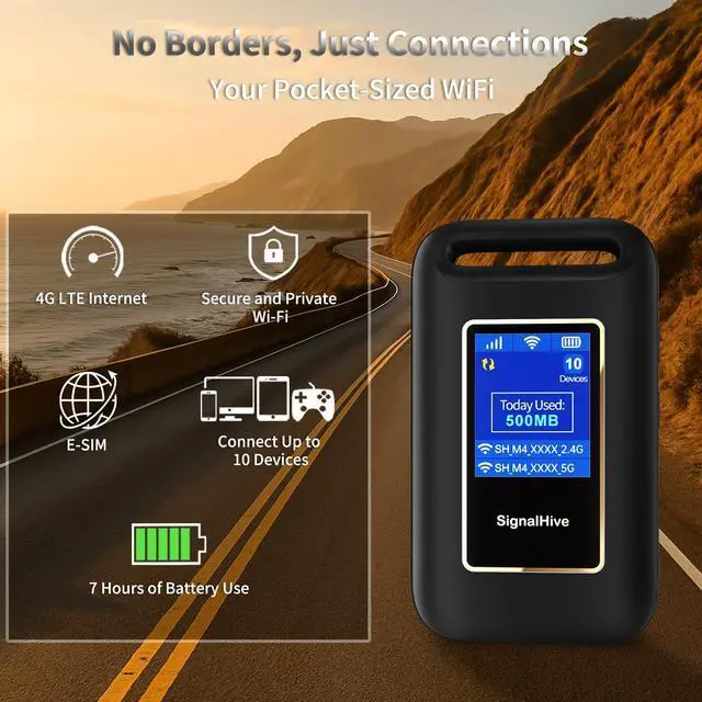 Alt view image 2 of 5 - SIGNALHIVE 4G LTE Mobile Hotspot(1GB of Monthly Data),Security,No SIM Card, 8hrs Battery Life,Up to 10 Devices,Portable WiFi Hotspot for Travel