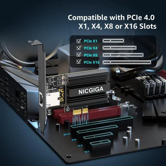 Alt view image 5 of 5 - 2025 New 10G Base-T PCI-e4.0 X1 Network Card, Marvell AQC113 Controller, NICGIGA 10Gb Ethernet Adapter Support WOL, 10Gbe RJ45 Port NIC Card, Windows10/11/Windows Server/Linux