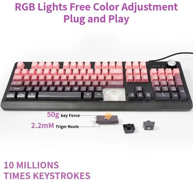 Alt view image 4 of 5 - Wired RGB Gaming Membrance Keyboard. 100 Percent Mini Creamy LED Computer Keyboard .Small Ergonomic Clicky Teclado with ABS Backlit Unreplaceable Keycaps. for PC Laptop MAC Gamer. (Pink)