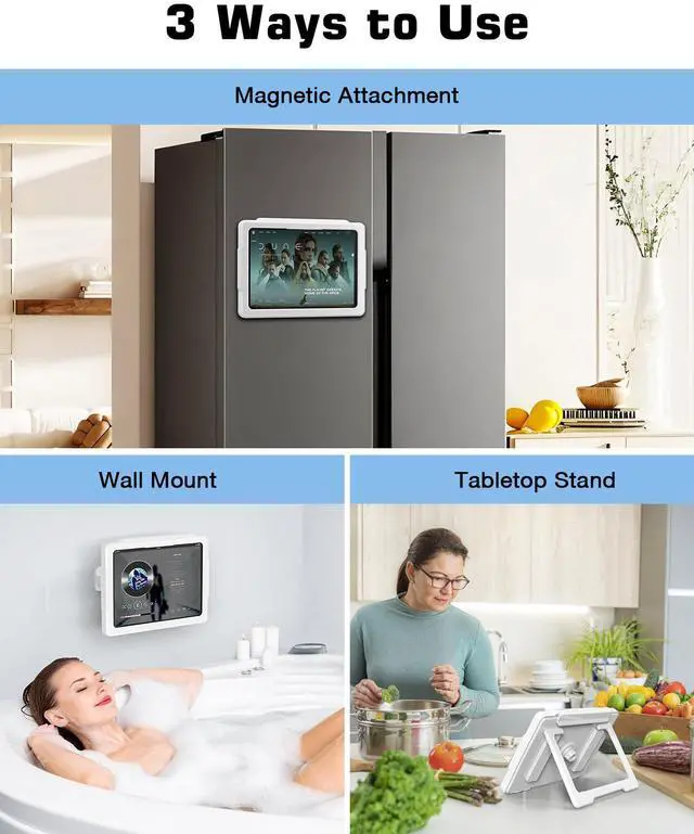 Alt view image 2 of 5 - MoKo iPad Shower Holder Waterproof, 360° Rotatable Shower Tablet Holder for 11" iPad, Magnetic Tablet Mount for Fridge, Telescopic Arm, Anti-Fog Touch Screen, 3 Placement Modes, for Bathroom Kitchen