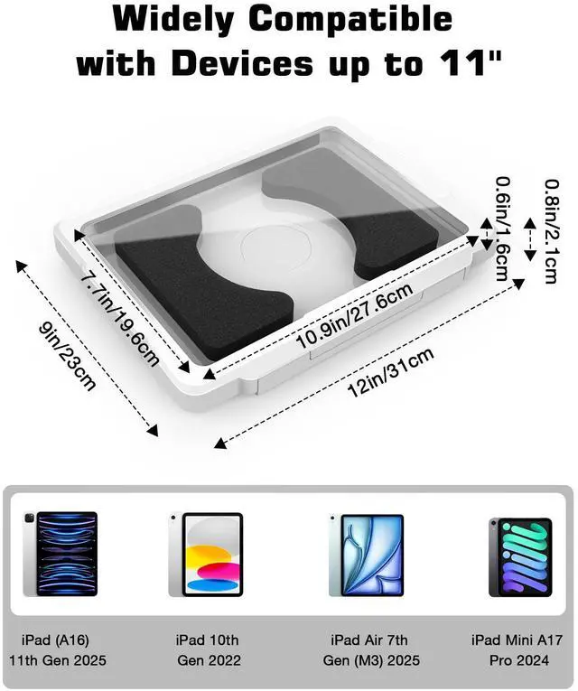 Alt view image 4 of 5 - MoKo iPad Shower Holder Waterproof, 360° Rotatable Shower Tablet Holder for 11" iPad, Magnetic Tablet Mount for Fridge, Telescopic Arm, Anti-Fog Touch Screen, 3 Placement Modes, for Bathroom Kitchen