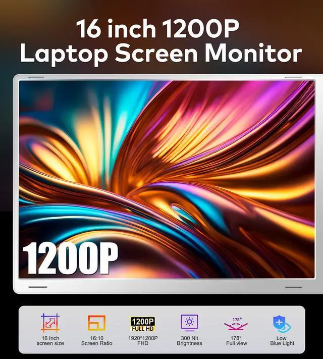 Alt view image 2 of 5 - Ladomi 16" Laptop Screen Extender, Just 1 Cable for 3 Screens Quad Monitor, 1200P FHD Screen Extender for 12"-18.5" Laptops, Triple Portable Monitor for Wins/Mac M1|M2|M3|M4|M5