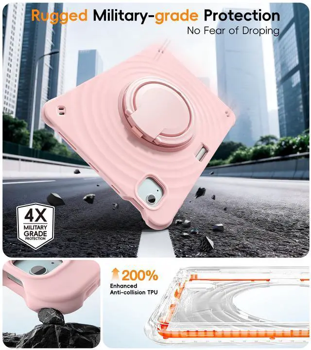 Alt view image 4 of 5 - BATYUE Case for iPad Air 11-inch M3 (2025) / M2 (2024), iPad Air 5th/4th 10.9 inch(2022/2020), iPad Pro 11" 4th/3rd/2nd/1st Cover with Class Screen Protector,360° Rotating Stand, Pencil Holder, Pink