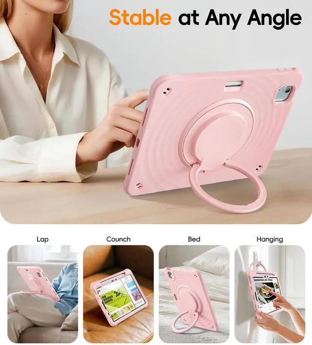 Alt view image 5 of 5 - BATYUE Case for iPad Air 11-inch M3 (2025) / M2 (2024), iPad Air 5th/4th 10.9 inch(2022/2020), iPad Pro 11" 4th/3rd/2nd/1st Cover with Class Screen Protector,360° Rotating Stand, Pencil Holder, Pink