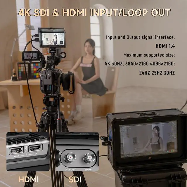 Alt view image 4 of 5 - VILTROX DC-X3 2000 Nits SDI Camera Field Monitor Kit with Rig Cage, 4K HDMI 6" Touchscreen On Camera Video Monitor w Sunshade Hood/Battery, 3D Lut 1920X1080 HD Full Waveform Focus Peaking VectorScope