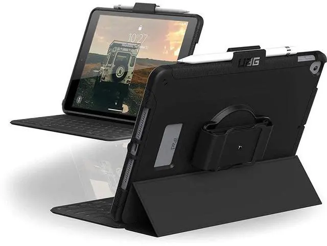 Main image of URBAN ARMOR GEAR UAG Designed for iPad 10.2 Case Black 9th Generation 2021 & 8th Gen 2020 w/Hand Strap Thin Slim Durable Protective Cover w/Pencil Holder & Asset Tag Window, Scout Series