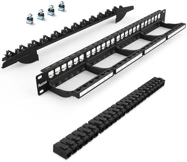 Main image of PBAEGAV Patch Panel 24 Port with Cat6A UTP Keystone JackEC Listed Front Cable Rack Smart Cable Management for 19 inch Rack Mount (CAT6A Keystone Jack Unshielded)