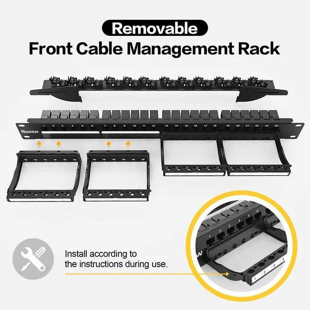 Alt view image 4 of 5 - PBAEGAV Patch Panel 24 Port with Cat6A UTP Keystone JackEC Listed Front Cable Rack Smart Cable Management for 19 inch Rack Mount (CAT6A Keystone Jack Unshielded)