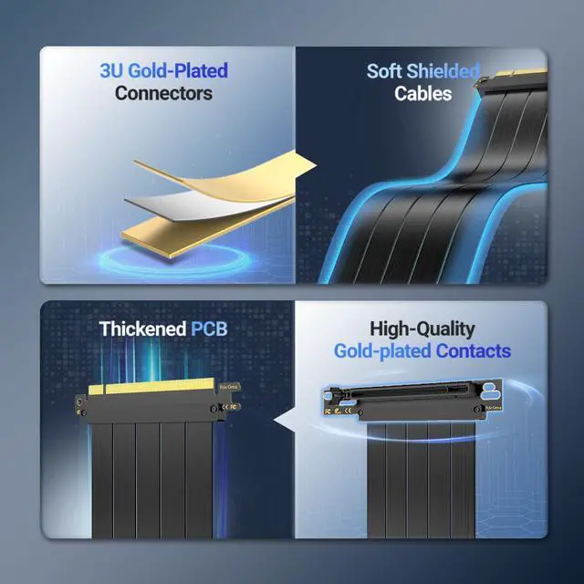 Alt view image 4 of 5 - JEYI PCI-E 4.0 Riser Cable, High Speed Flexible Vertical GPU Mount Cable PCIe 4.0 x16 for AMD Radeon RX7000/RX6000 Series and GeForce RTX 40/30 Series (200MM/ 20cm/ 0.65ft)